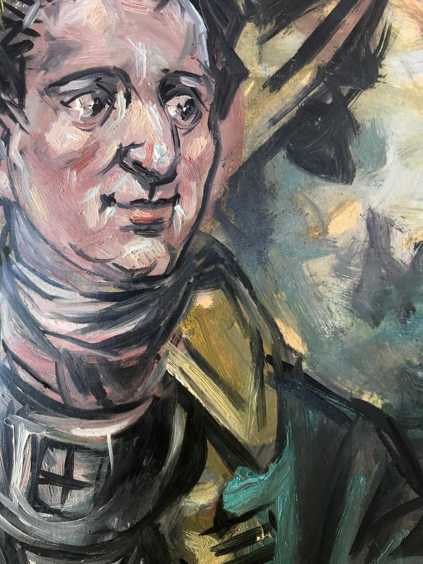 Oil painting portrait of soldier in overcoat by Alexander Litvinov