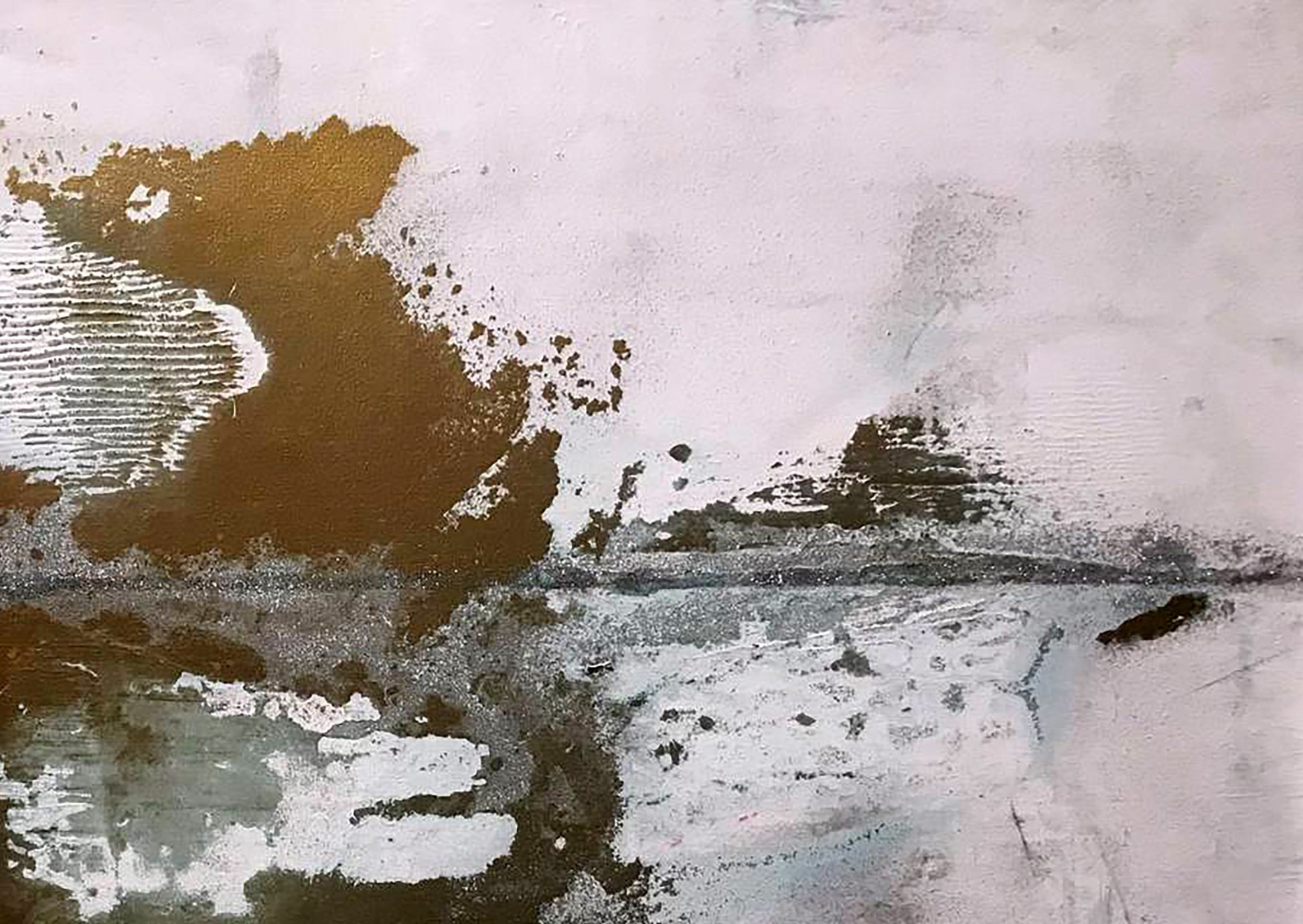 Abstract gold black white textured acrylic painting White Ocean by Melezhik Olga