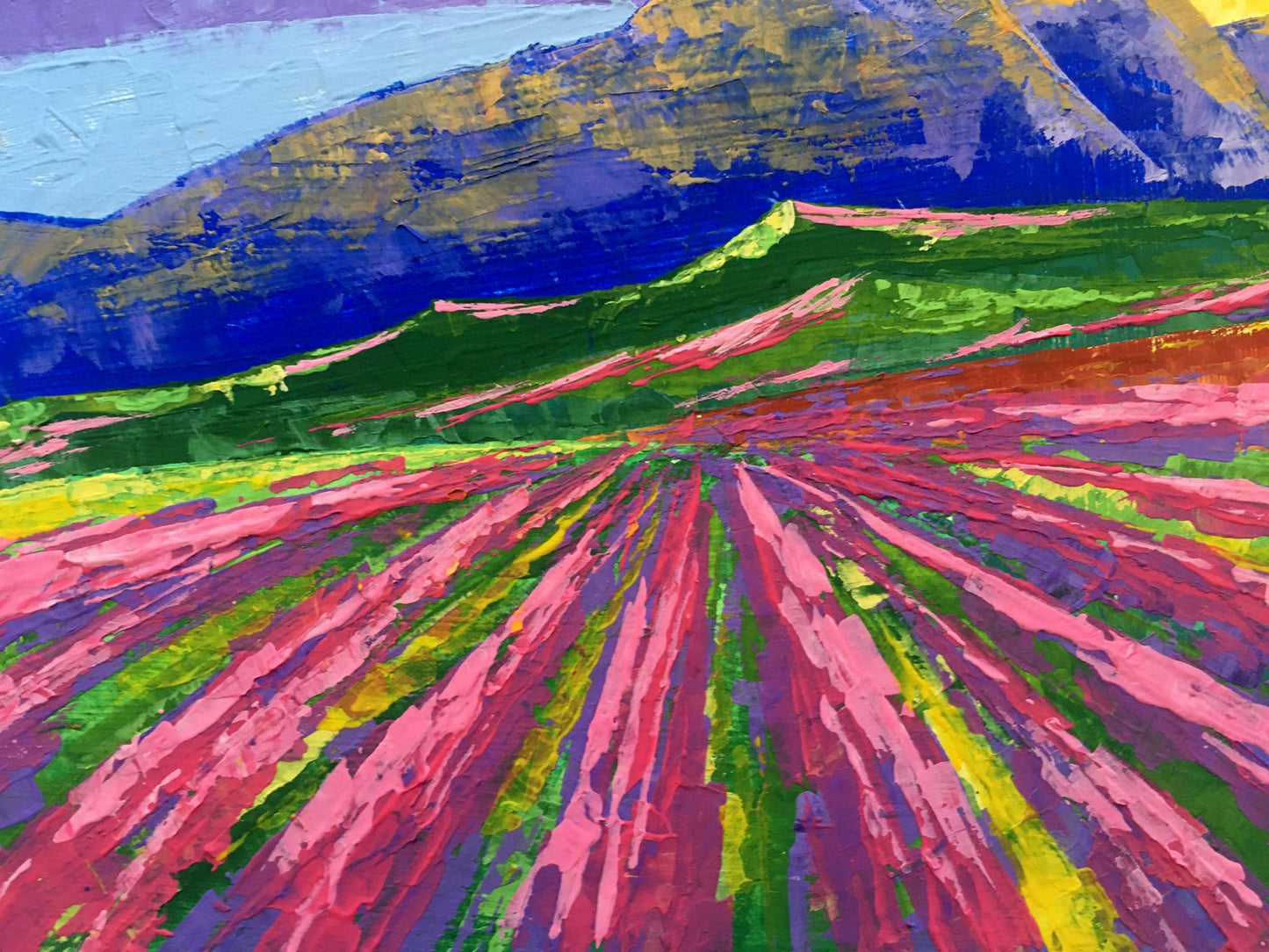 Oil painting Sunrise on the mountains by Zadorozhnya V. V. vibrant abstract landscape