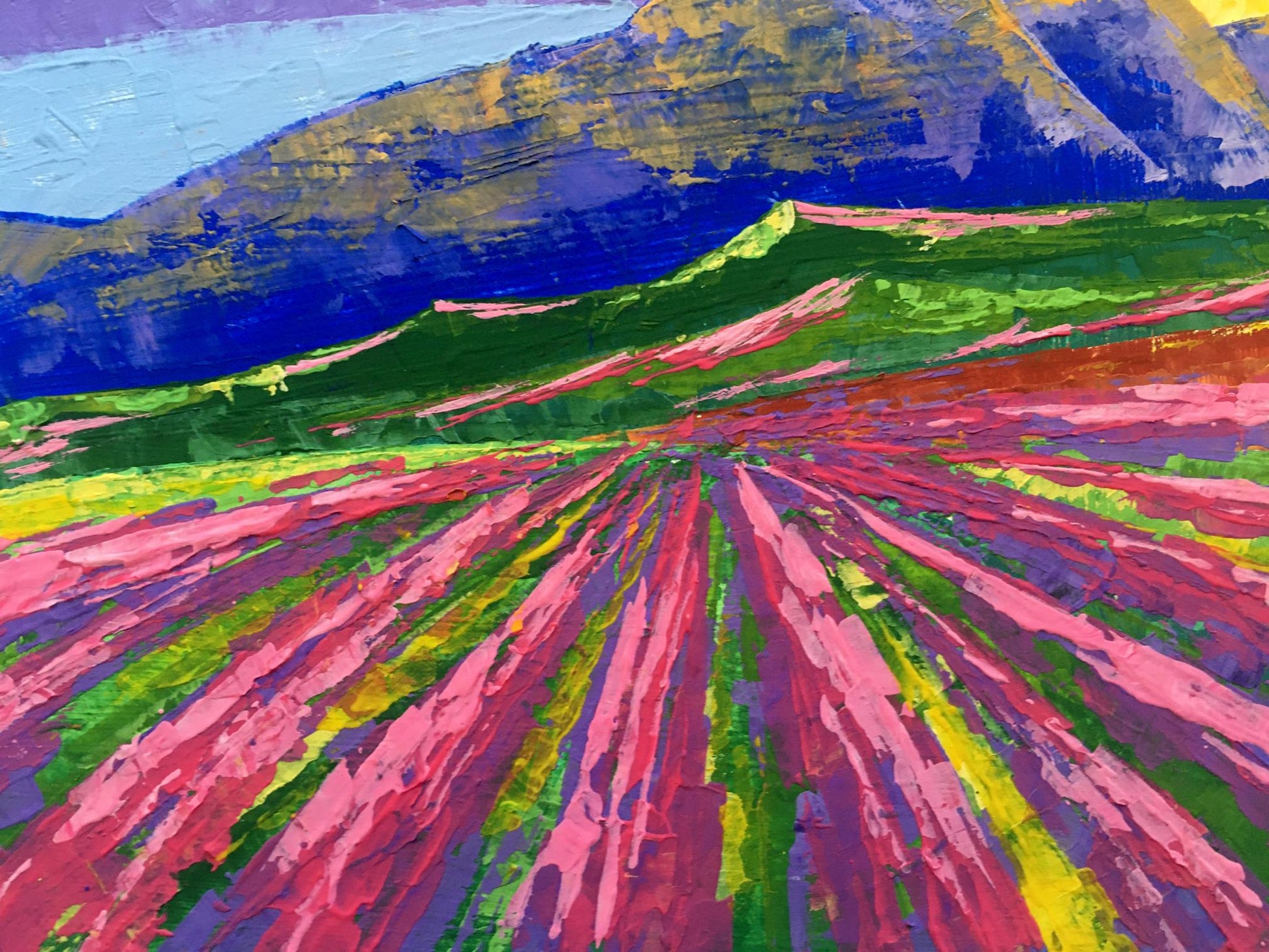 Oil painting Sunrise on the mountains by Zadorozhnya V. V. vibrant abstract landscape