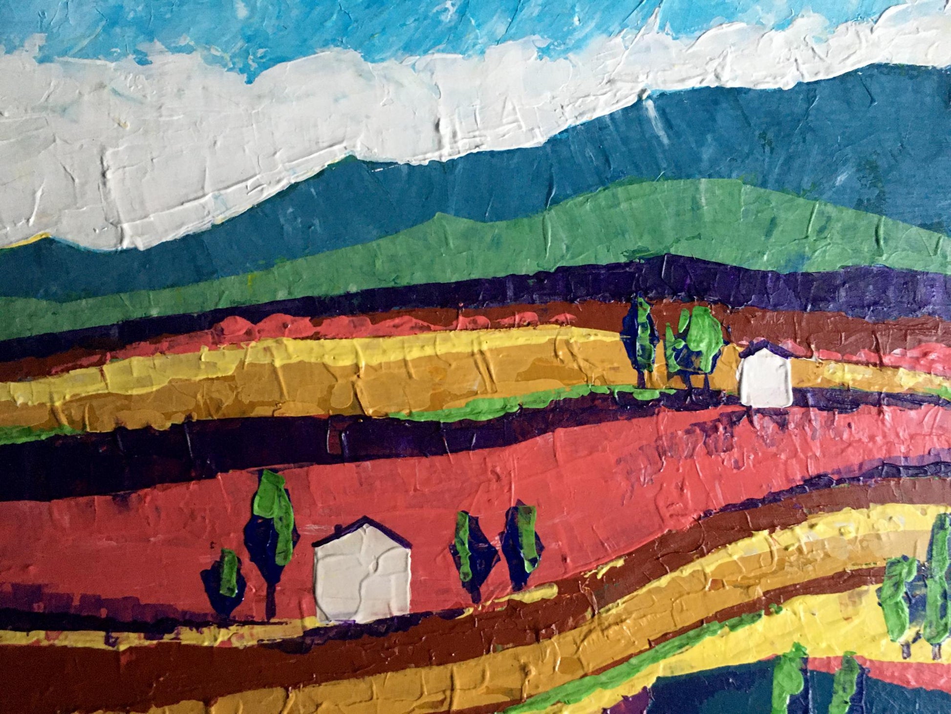 Oil painting of colorful fields on sunny day by V. Zadorozhnya