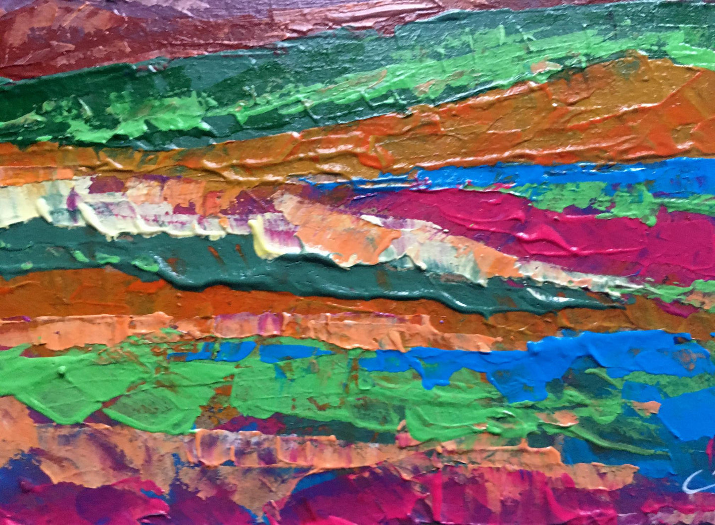 Oil painting Evening in the mountains by Zadorozhnya V. V. vibrant abstract stripes