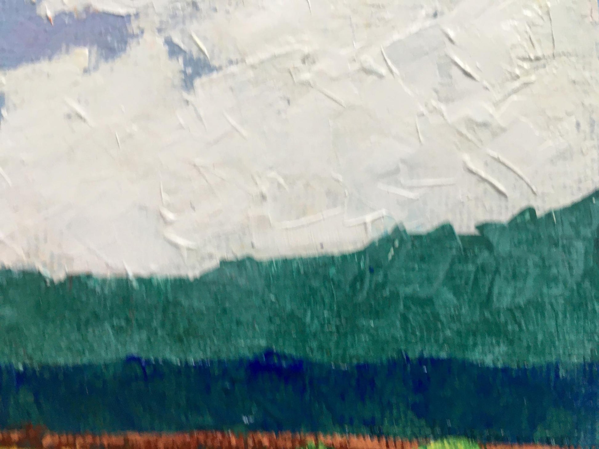 Oil painting Golden field Zadorozhnya V.V. with impasto clouds over green blue landscape