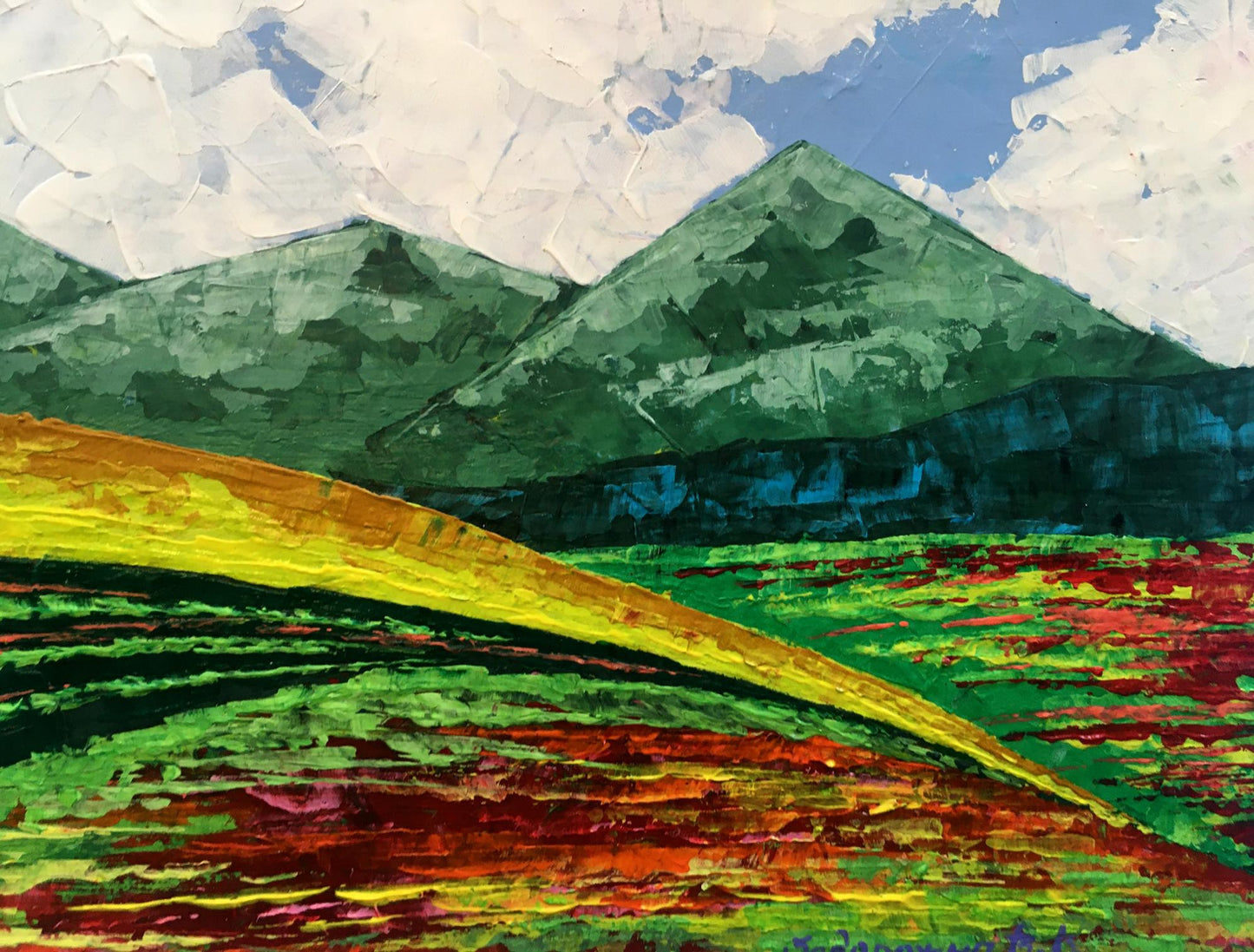 Oil painting Summer in the mountains by Zadorozhnya V. V. vibrant green peaks