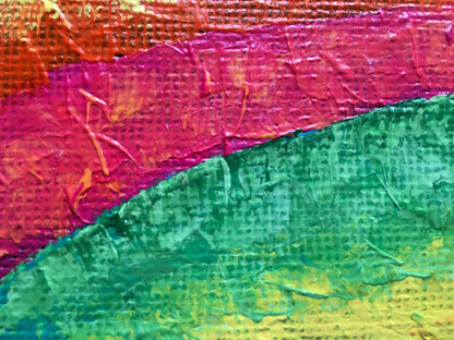 Oil painting Golden field by Zadorozhnya V.V. with vibrant orange magenta green bands