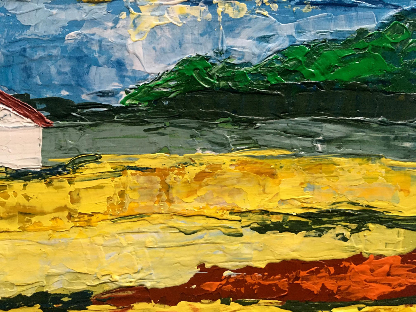 Oil painting House by the coast by Zadorozhnya V. V. vibrant earth tones hills sky