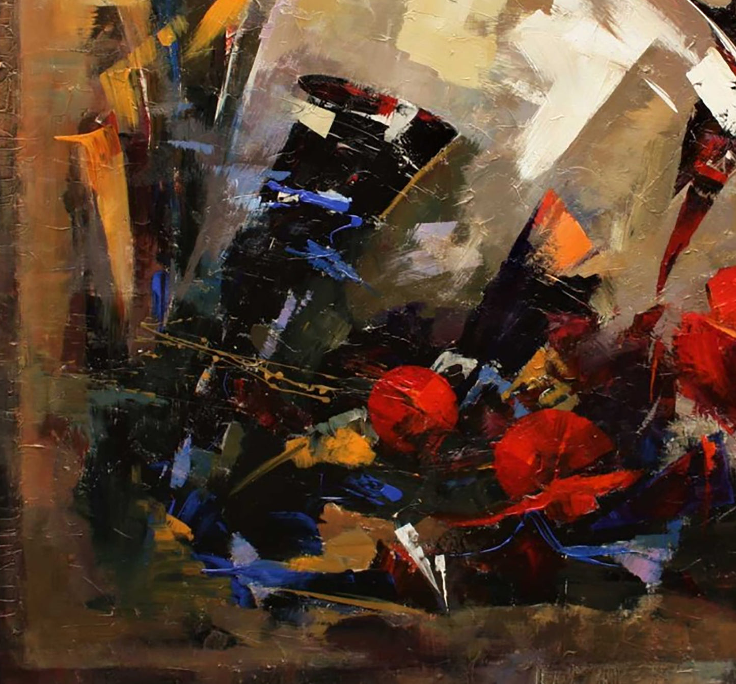 Oil painting Autumn sigh by Valentina Alekseevna Kozyar, abstract expressionist in reds and blues