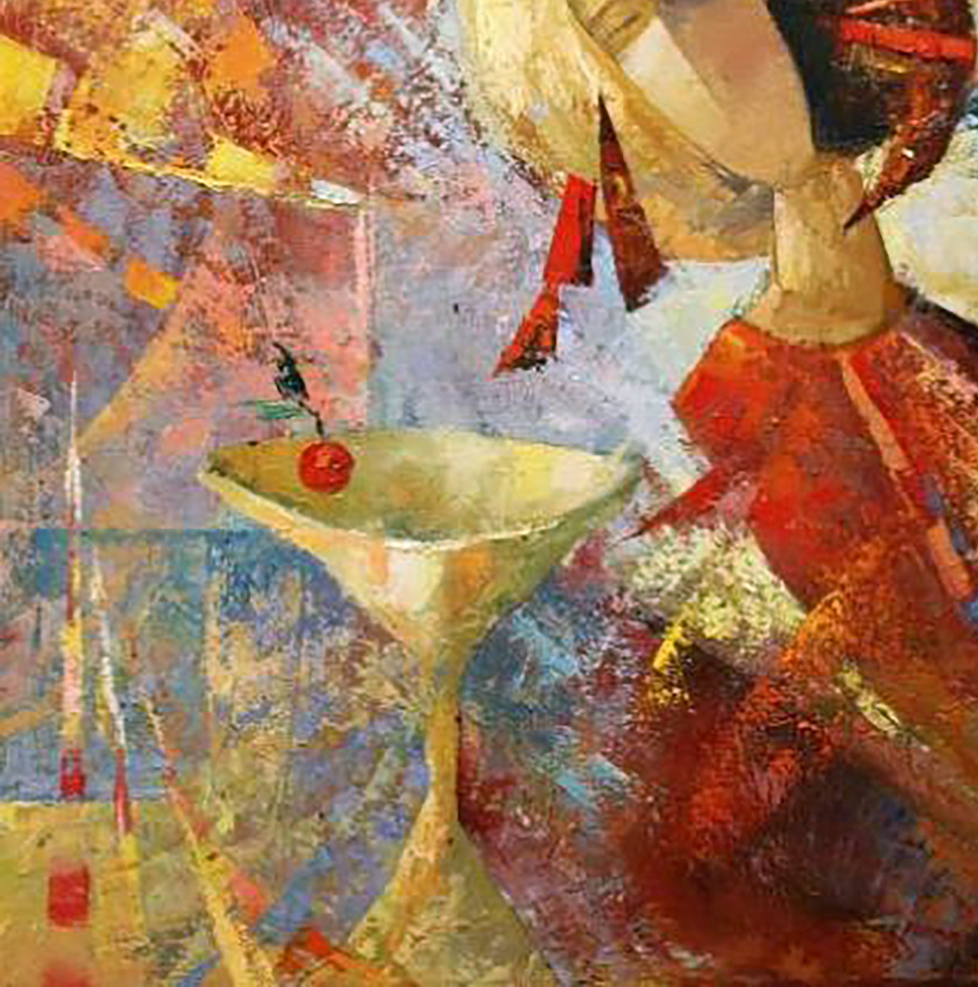 Vibrant abstract oil painting Cup of goodness Kirilenko Ivan with golden martini glass and red cherry