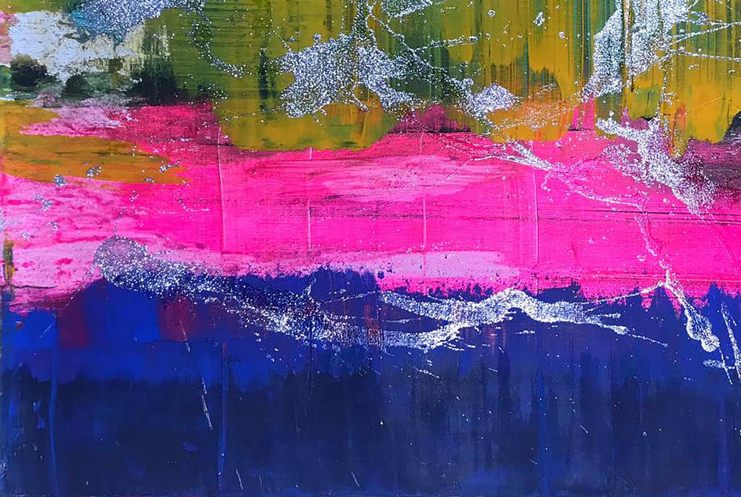 Vibrant Good Mood acrylic painting by Melezhik Olga with magenta, blue and yellow-green bands