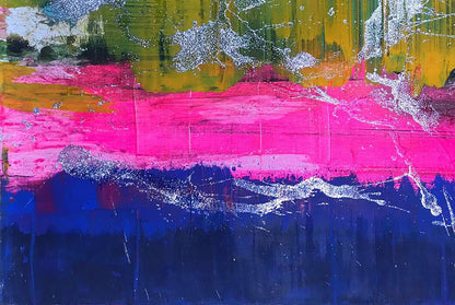 Vibrant Good Mood acrylic painting by Melezhik Olga with magenta, blue and yellow-green bands