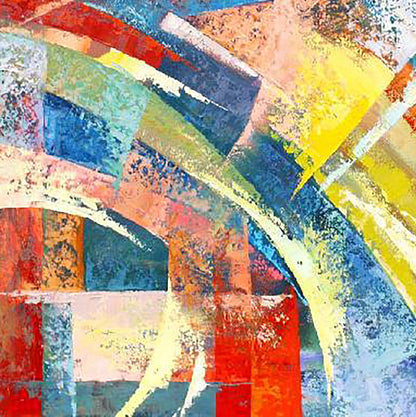 Vibrant Flight oil painting by Kirilenko Ivan with bold red, yellow, blue, green strokes on textured canvas