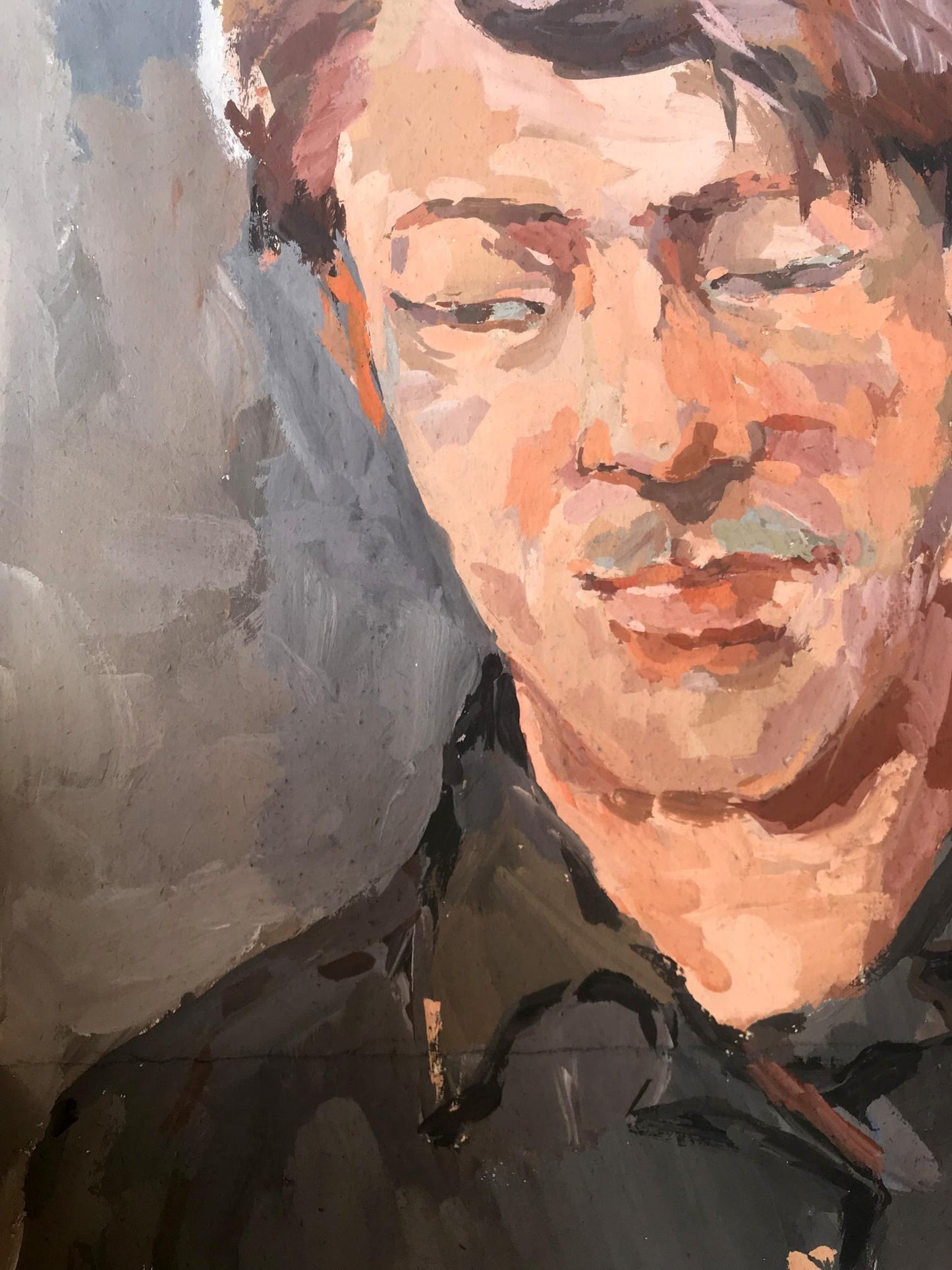 Oil painting portrait of Alexander Arkadievich Litvinov, impressionistic man with closed eyes