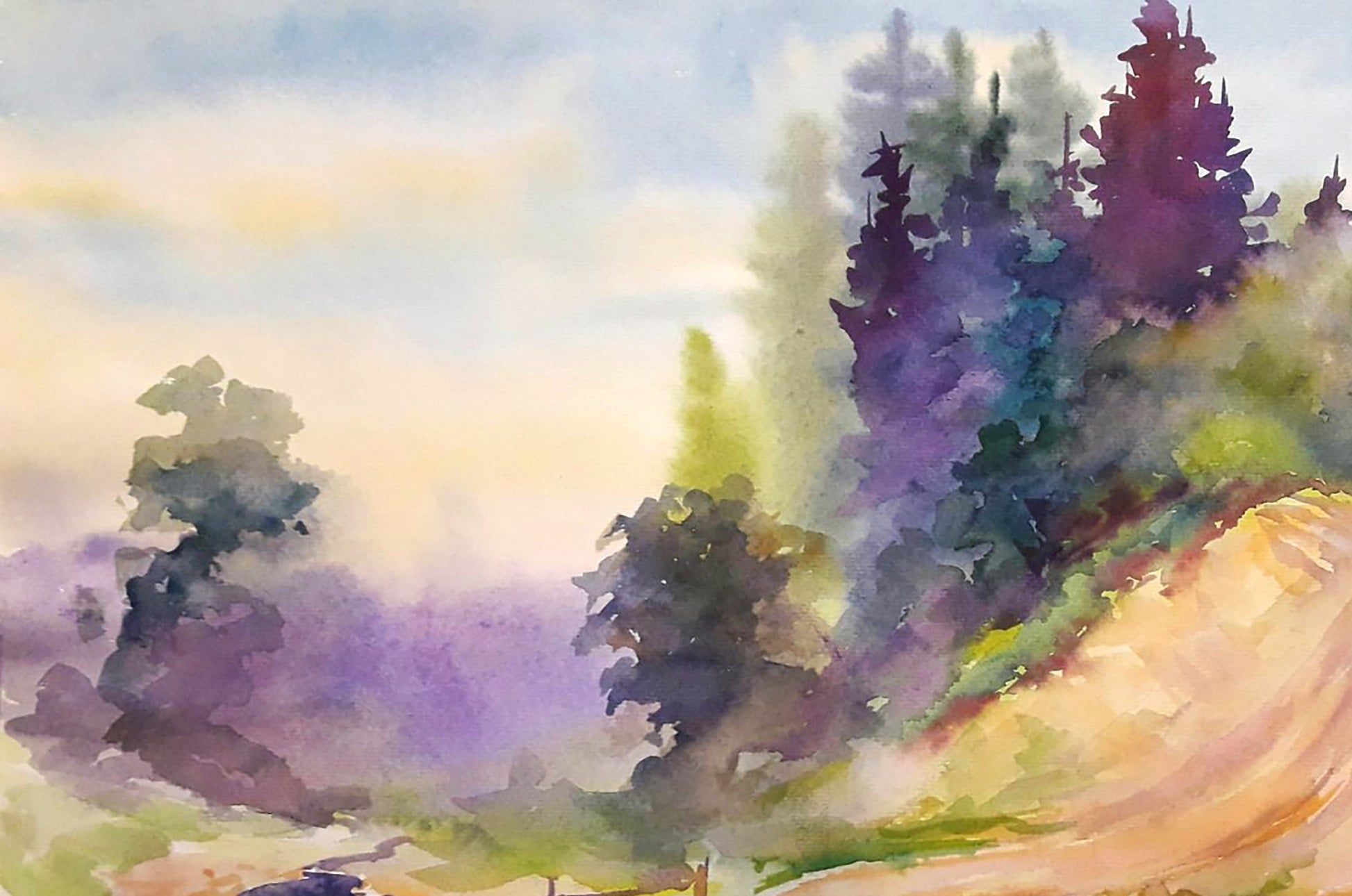 Watercolor painting of forested hillside by Serdyuk Boris Petrovich №SERB 680