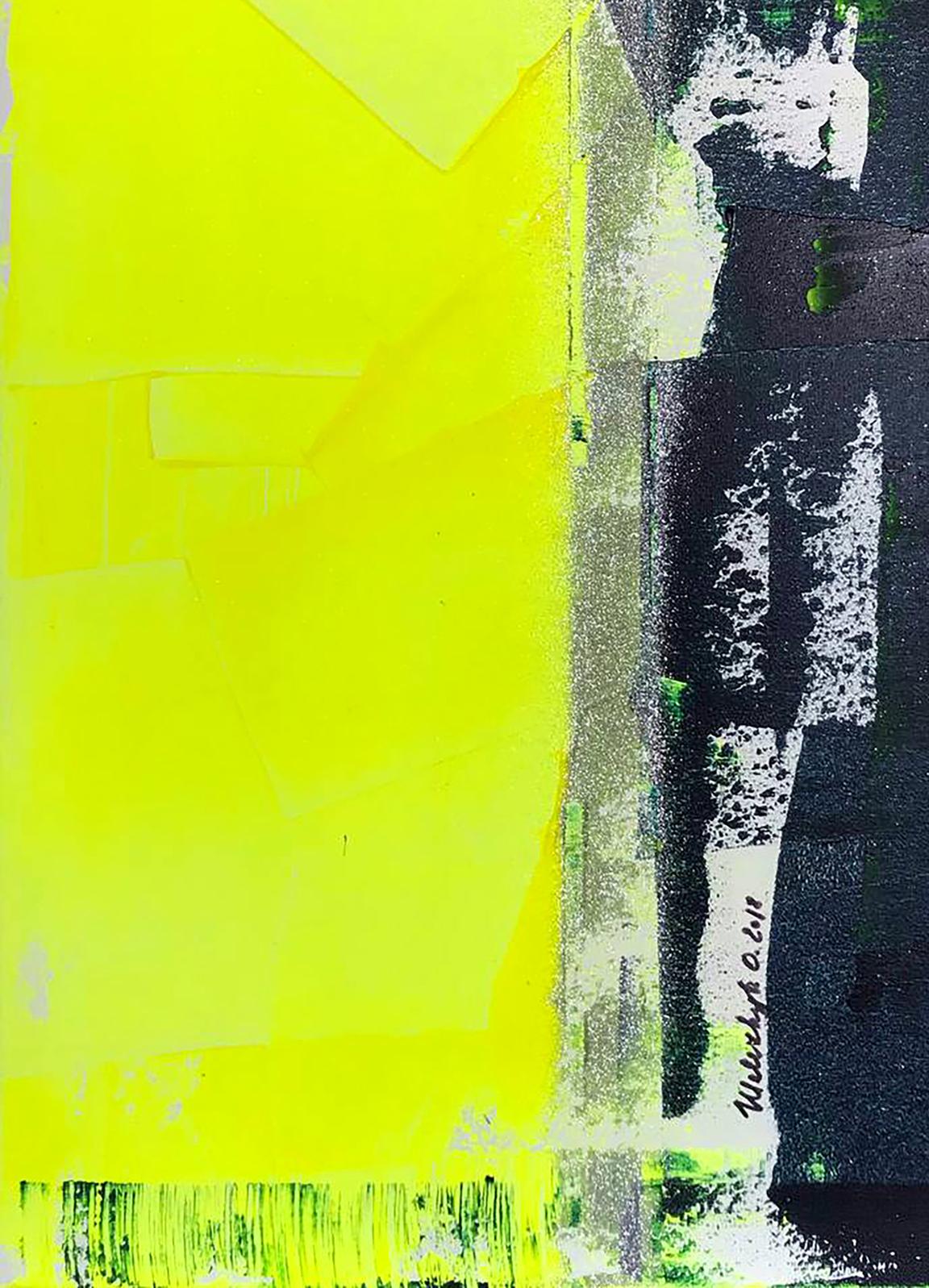 Vibrant yellow black abstract acrylic painting Energy of Love by Melezhik Olga