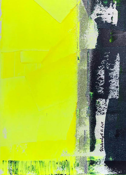 Vibrant yellow black abstract acrylic painting Energy of Love by Melezhik Olga