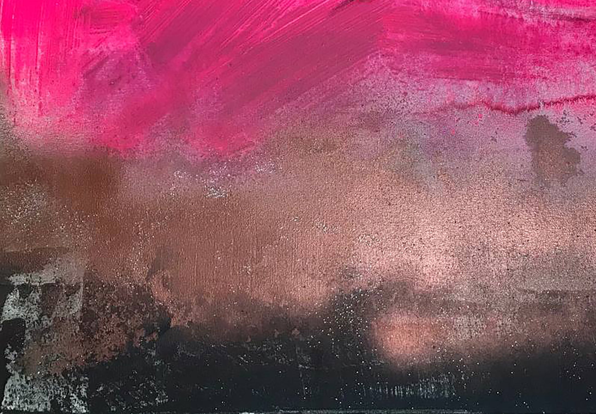 Abstract acrylic painting After meeting by Melezhik Olga with pink brushstrokes on brown tones