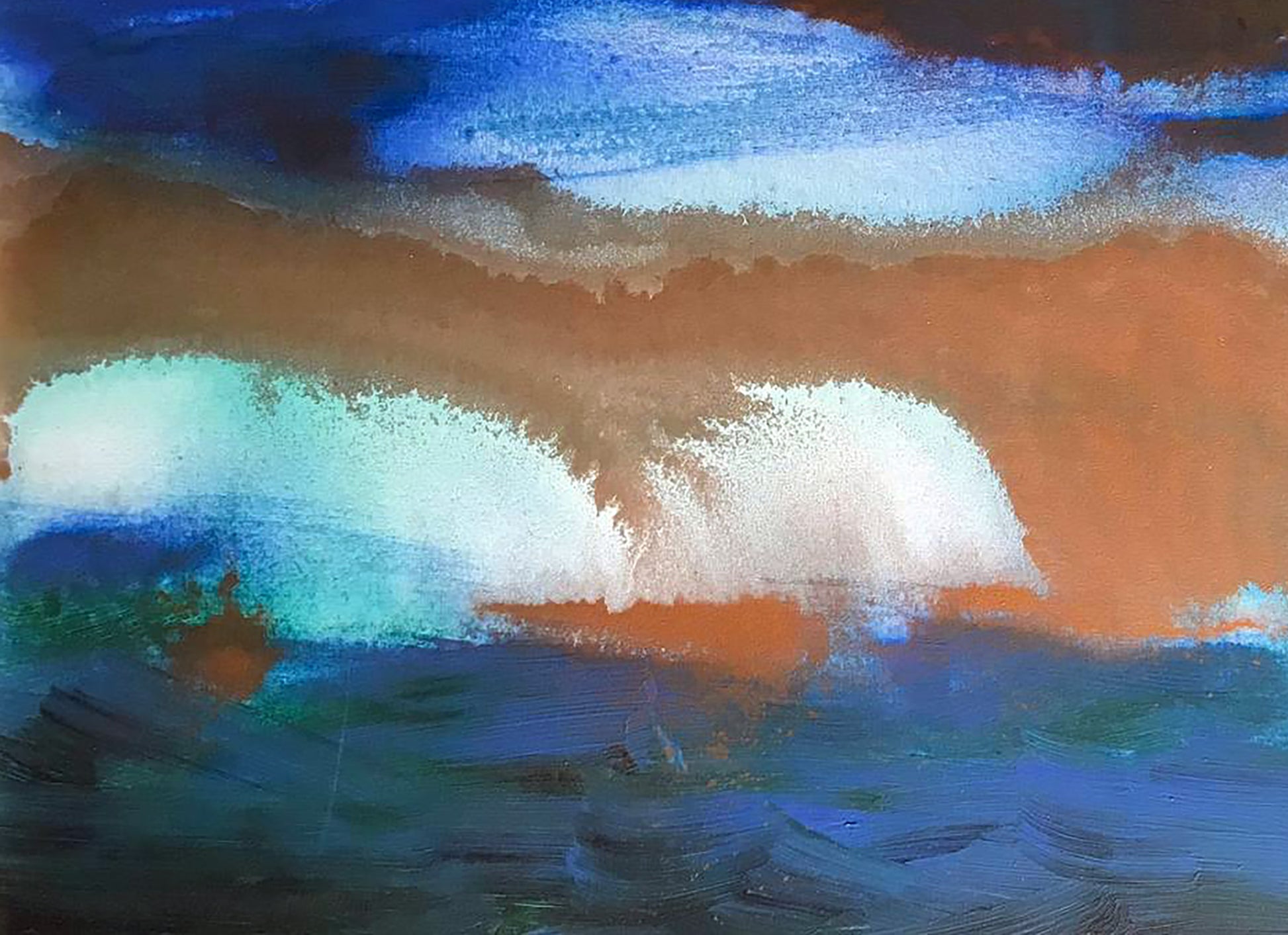 Abstract Acrylic Galaxy painting by Melezhik Olga in blue orange white