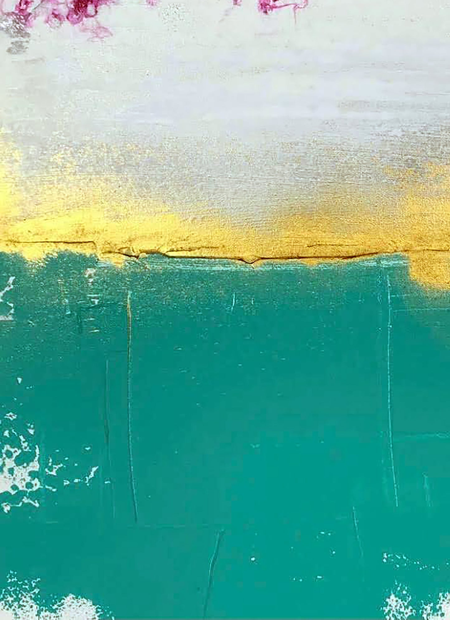 Abstract teal gold white Bloom acrylic painting by Melezhik Olga