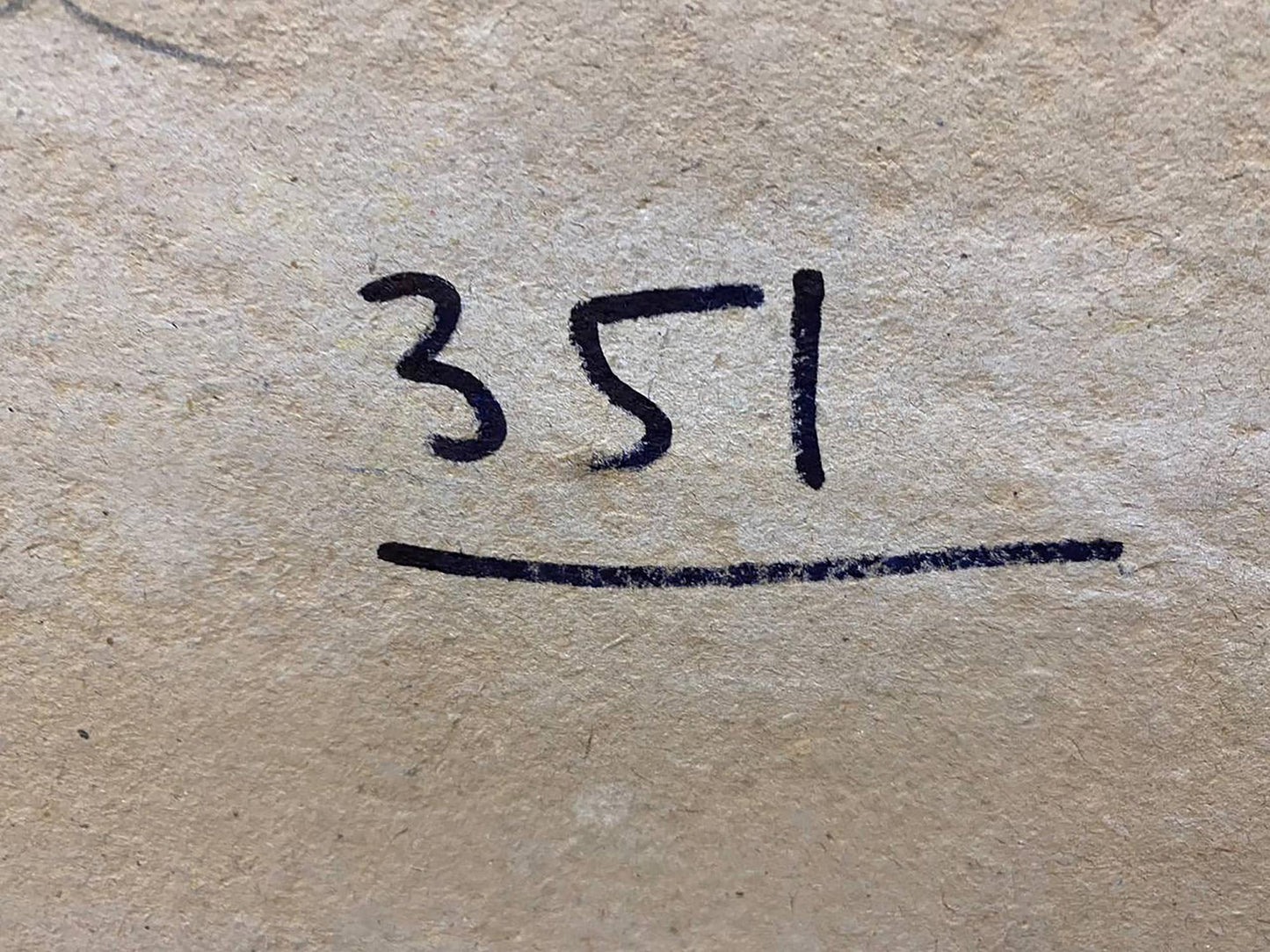 Black handwritten 351 underlined on beige textured back of Kolosovsky oil painting