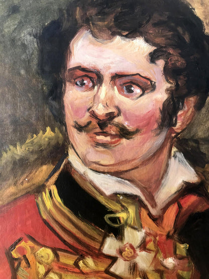 Oil painting portrait of Alexander Litvinov in ornate red uniform