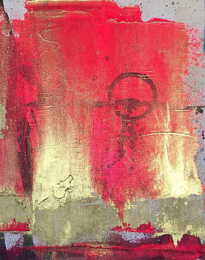 Abstract red gold acrylic painting Golden Sails by Melezhik Olga