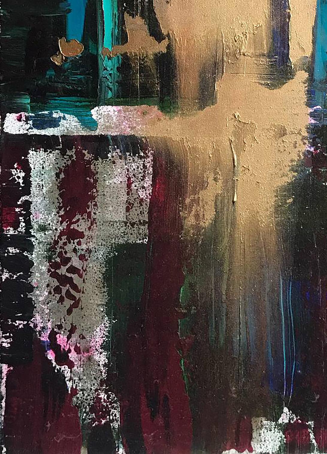 Abstract Confidence acrylic painting by Melezhik Olga in gold teal red black white