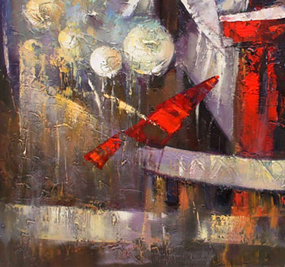 Vibrant red abstract bird oil painting Tomorrows rain by Valentina Alekseevna Kozyar