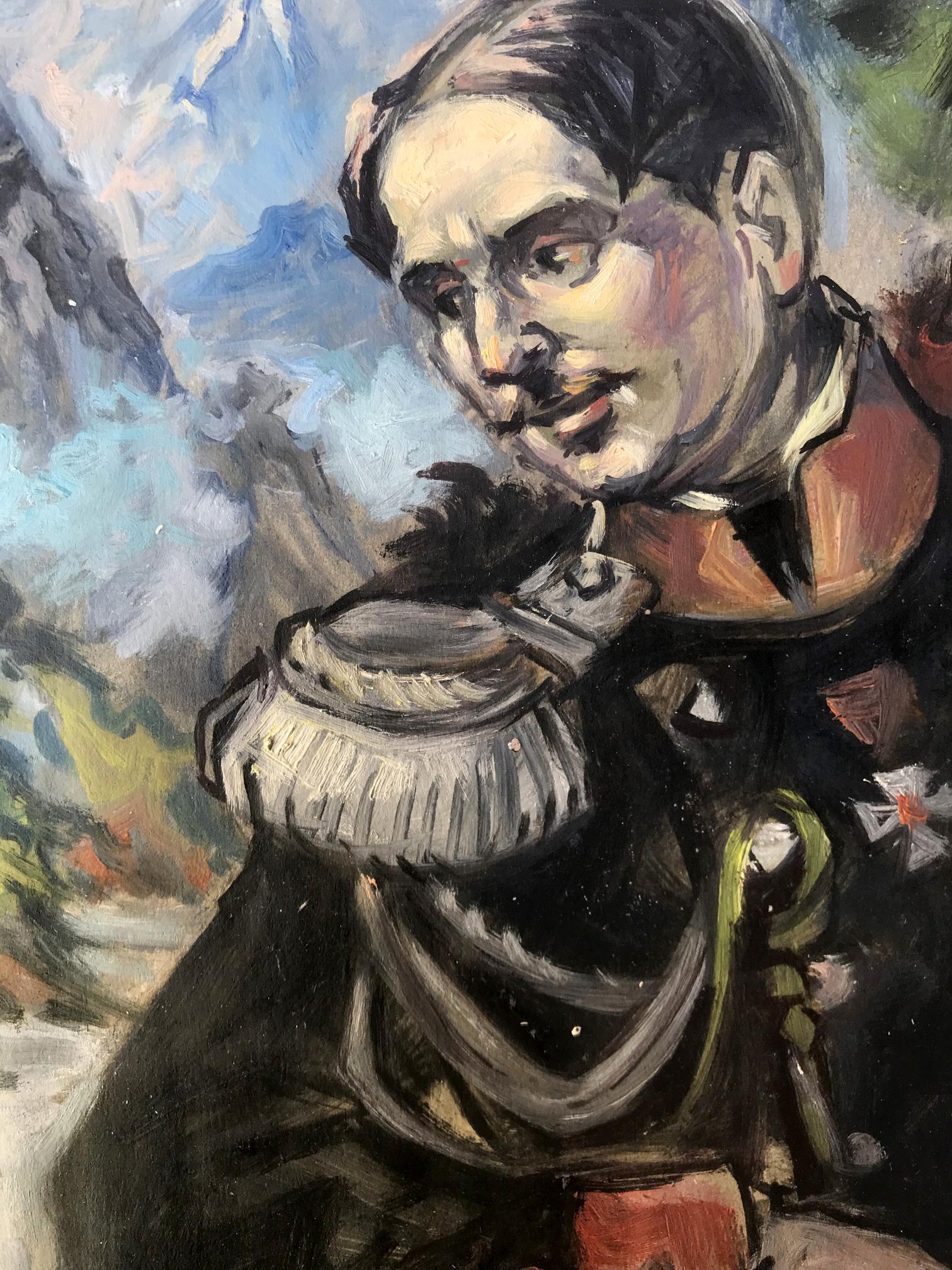 Oil painting portrait of officer in nature by Alexander Litvinov