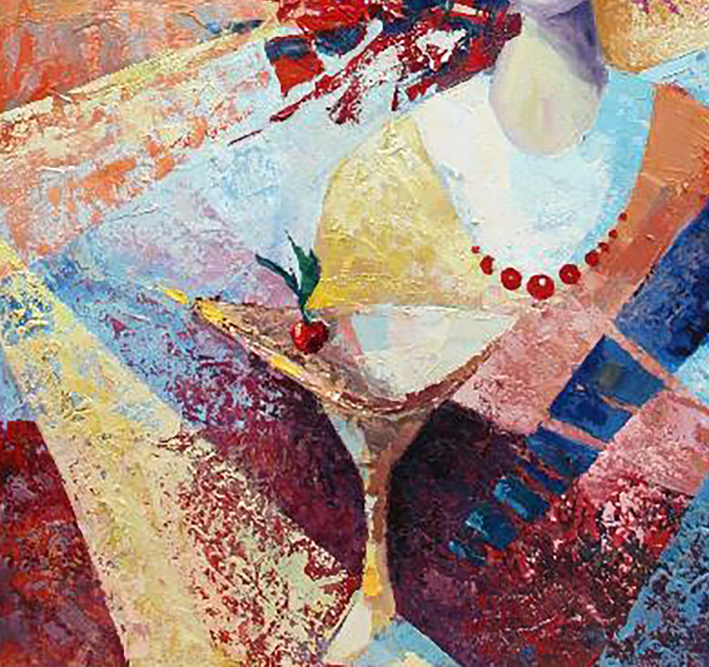 Oil painting Morning by Kirilenko Ivan: golden martini with cherry and red beads