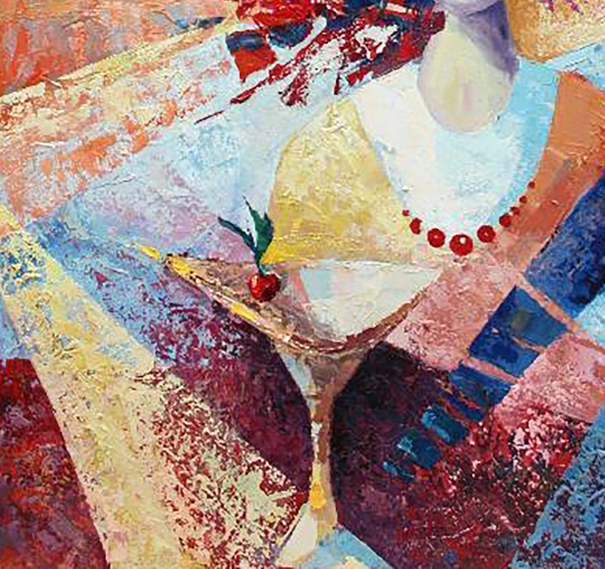 Oil painting Morning by Kirilenko Ivan: golden martini with cherry and red beads