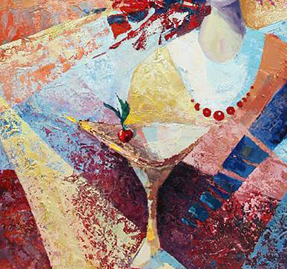 Oil painting Morning by Kirilenko Ivan: golden martini with cherry and red beads