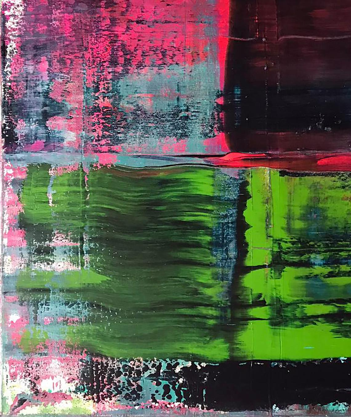 Vibrant acrylic painting Colorful mood by Melezhik Olga with pink green black blocks