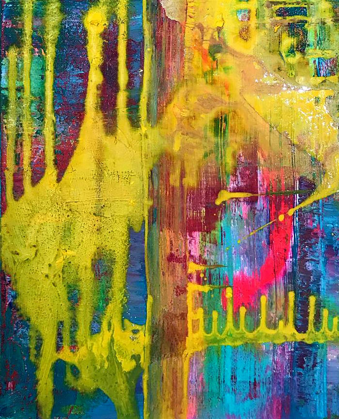Vibrant acrylic painting Apples on the Table by Melezhik Olga with bold drips