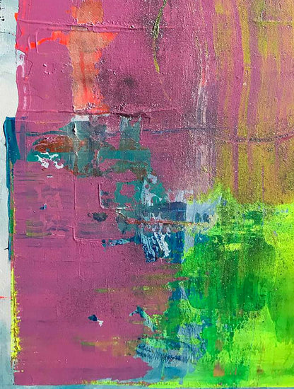 Vibrant New Moon acrylic painting by Melezhik Olga with magenta, green, yellow strokes