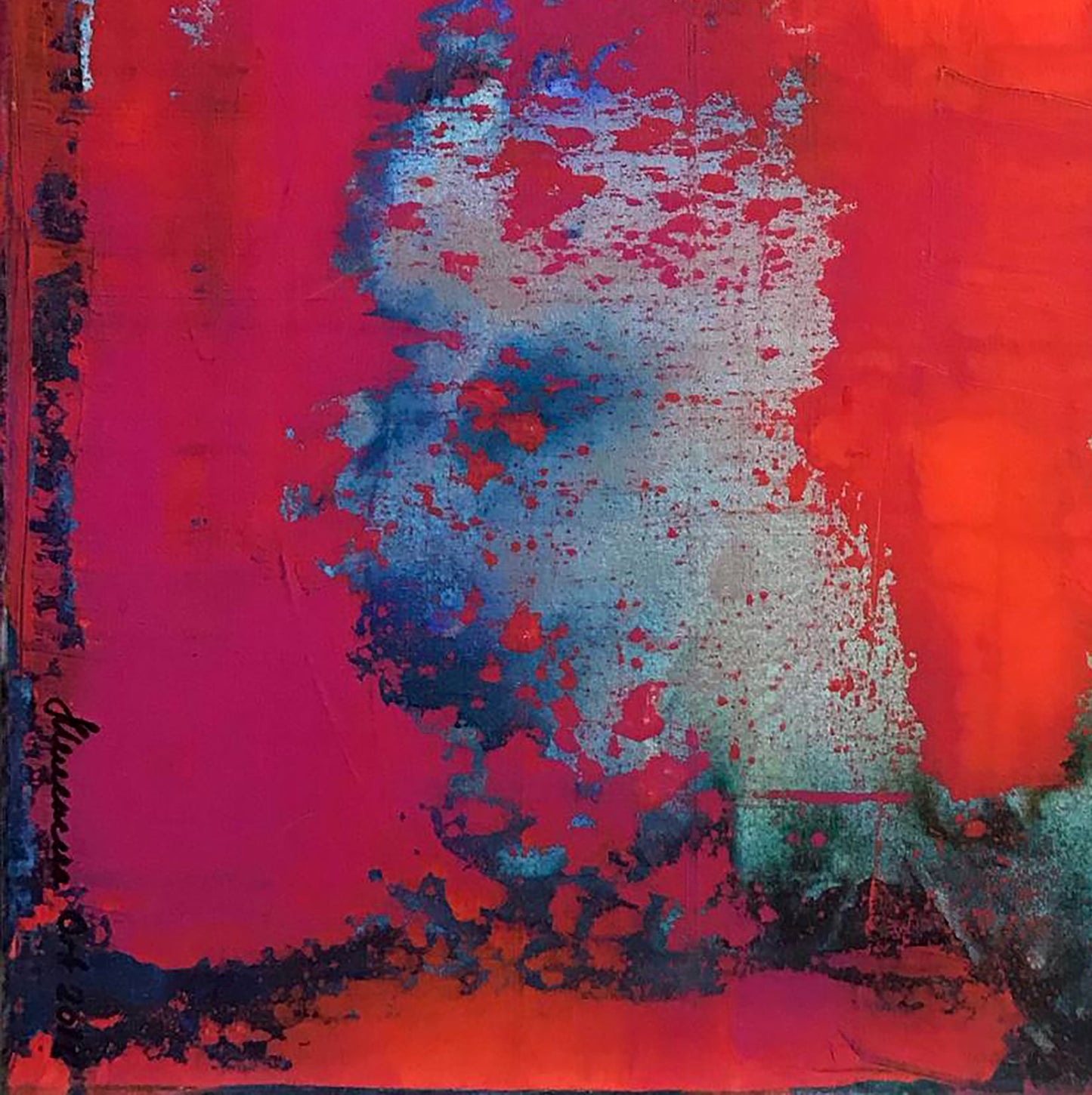 Vibrant abstract acrylic painting Passion by Melezhik Olga in red blue textures