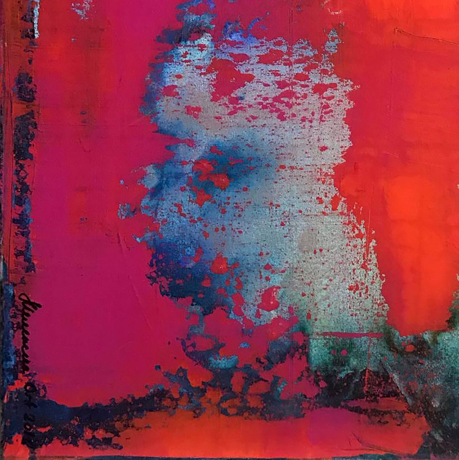 Vibrant abstract acrylic painting Passion by Melezhik Olga in red blue textures