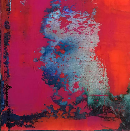 Vibrant abstract acrylic painting Passion by Melezhik Olga in red blue textures