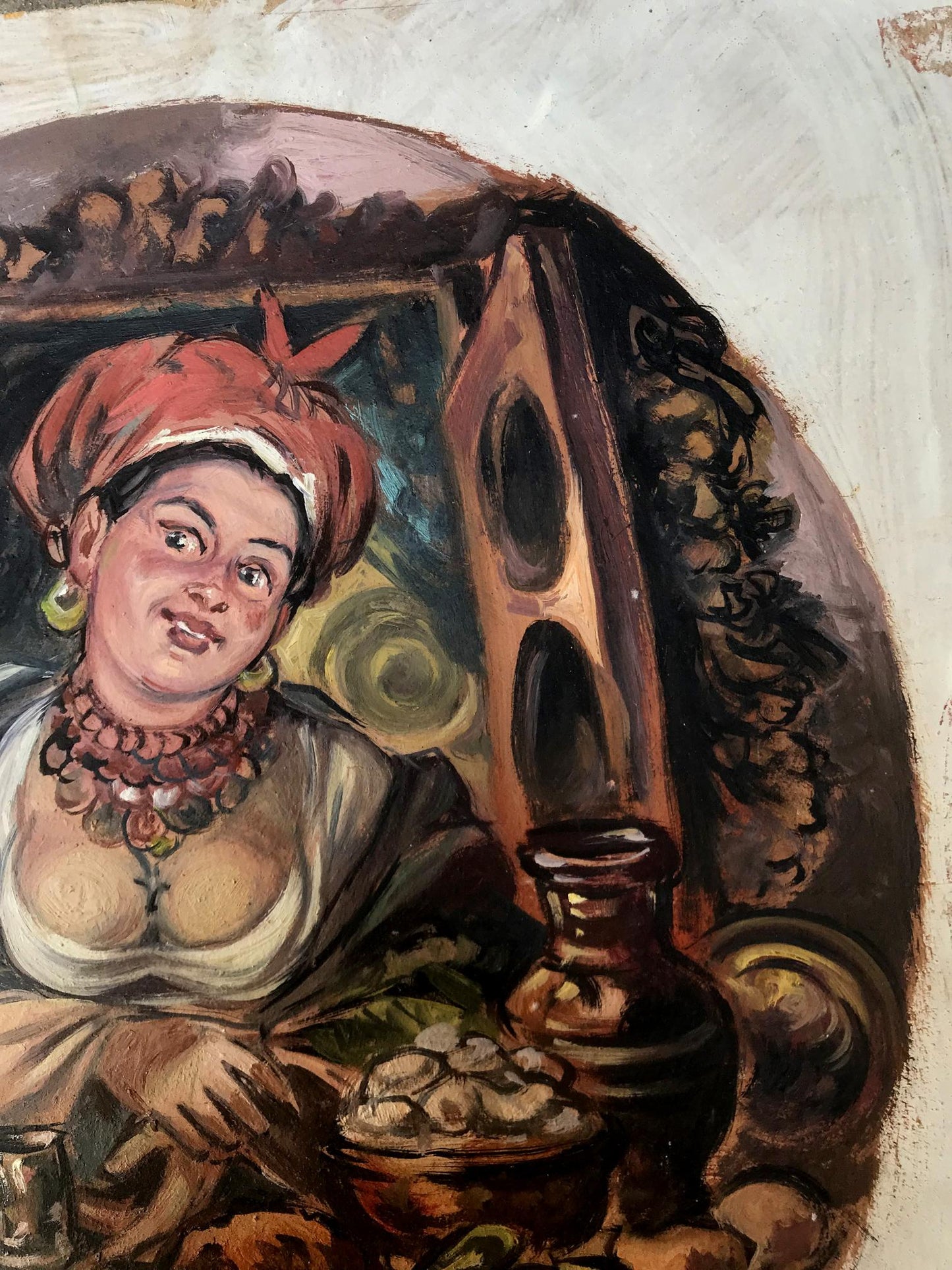 Oil painting Away by Alexander Arkadievich Litvinov with woman in red headscarf