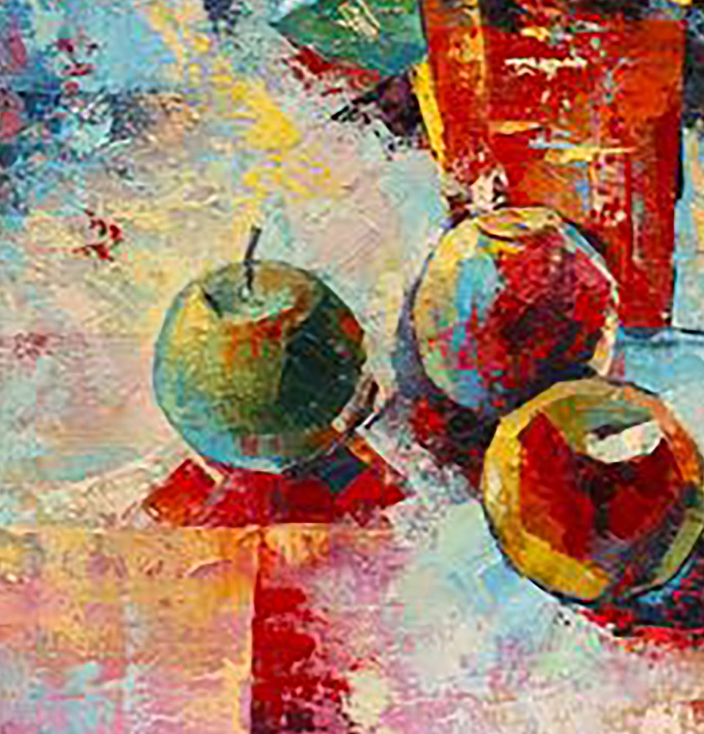 Vibrant impressionist oil painting of three apples by Kirilenko Mikhail
