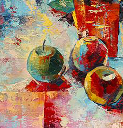 Vibrant impressionist oil painting of three apples by Kirilenko Mikhail