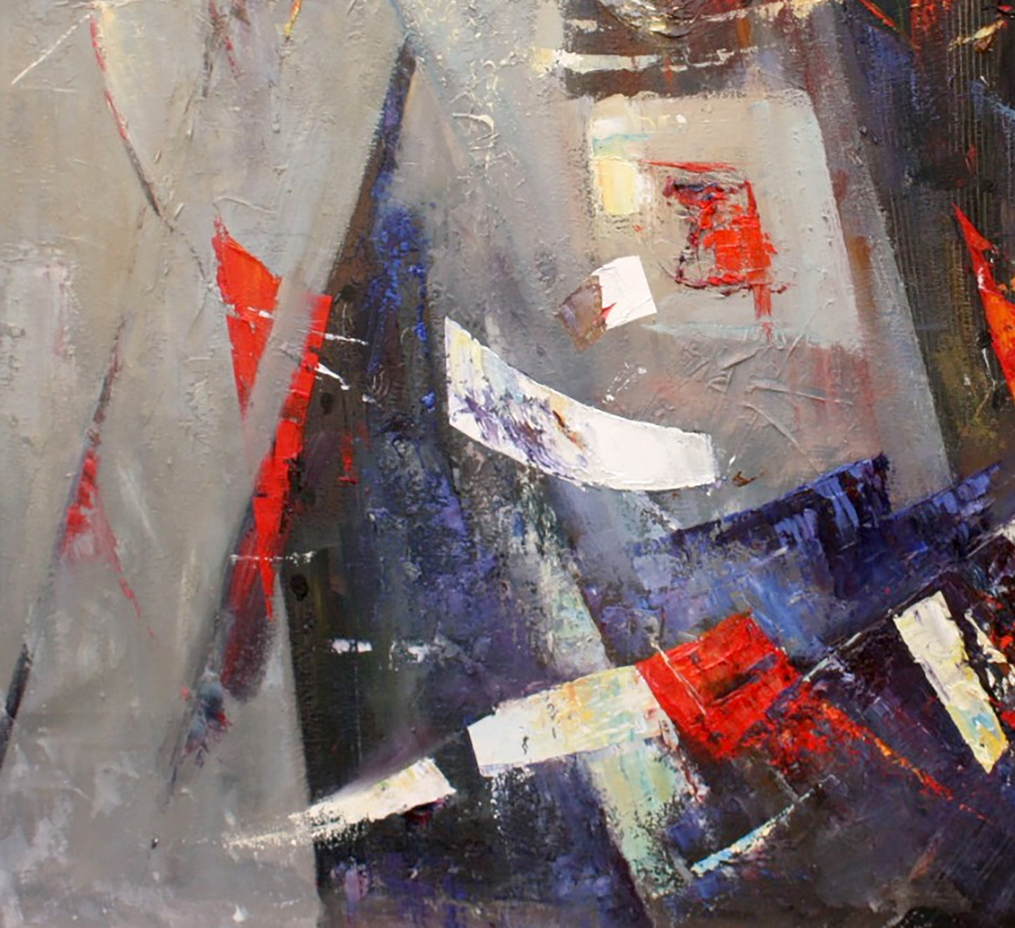 Oil painting Evening by Valentina Alekseevna Kozyar with bold red white blue strokes