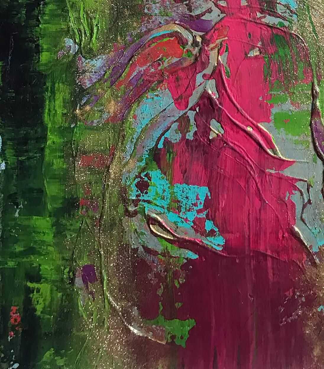 Vibrant luxury beach acrylic painting by Melezhik Olga in magenta, green, teal, purple