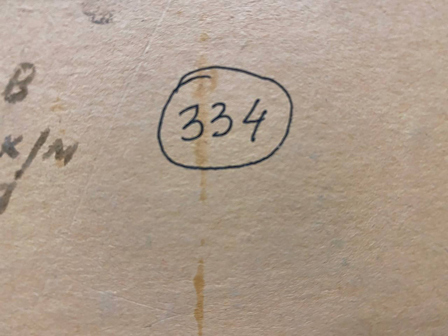 Handwritten 334 circled in black ink on back of Winter by Petrashevsky oil painting