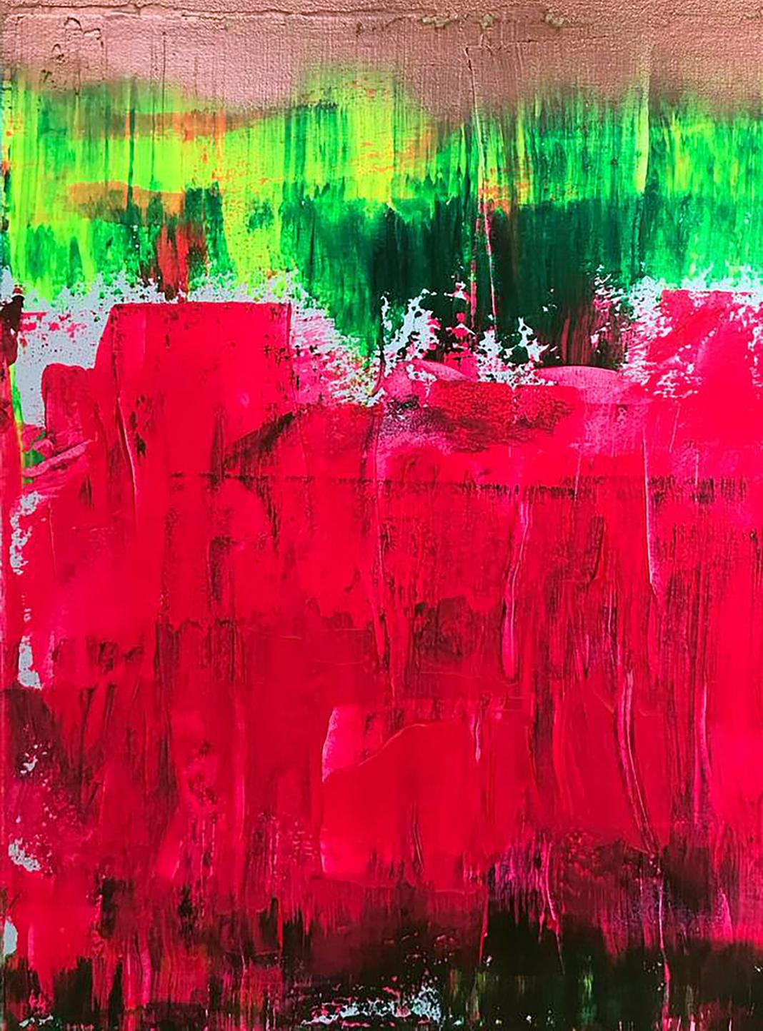 Vibrant Emotional Wave acrylic painting by Melezhik Olga with bold red green black strokes