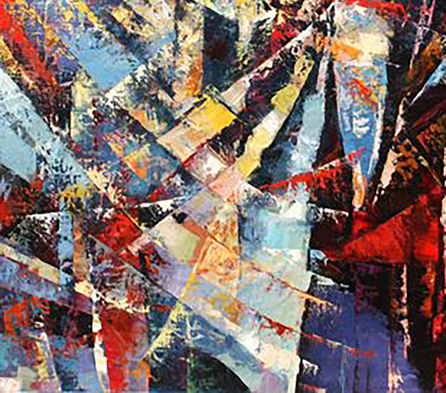 Vibrant oil painting Sun rays Kirilenko Mikhail with bold red blue strokes