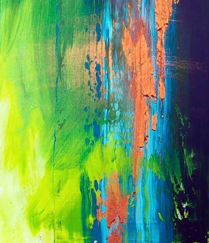 Vibrant Charm Melezhik Olga acrylic painting with bold green blue orange streaks
