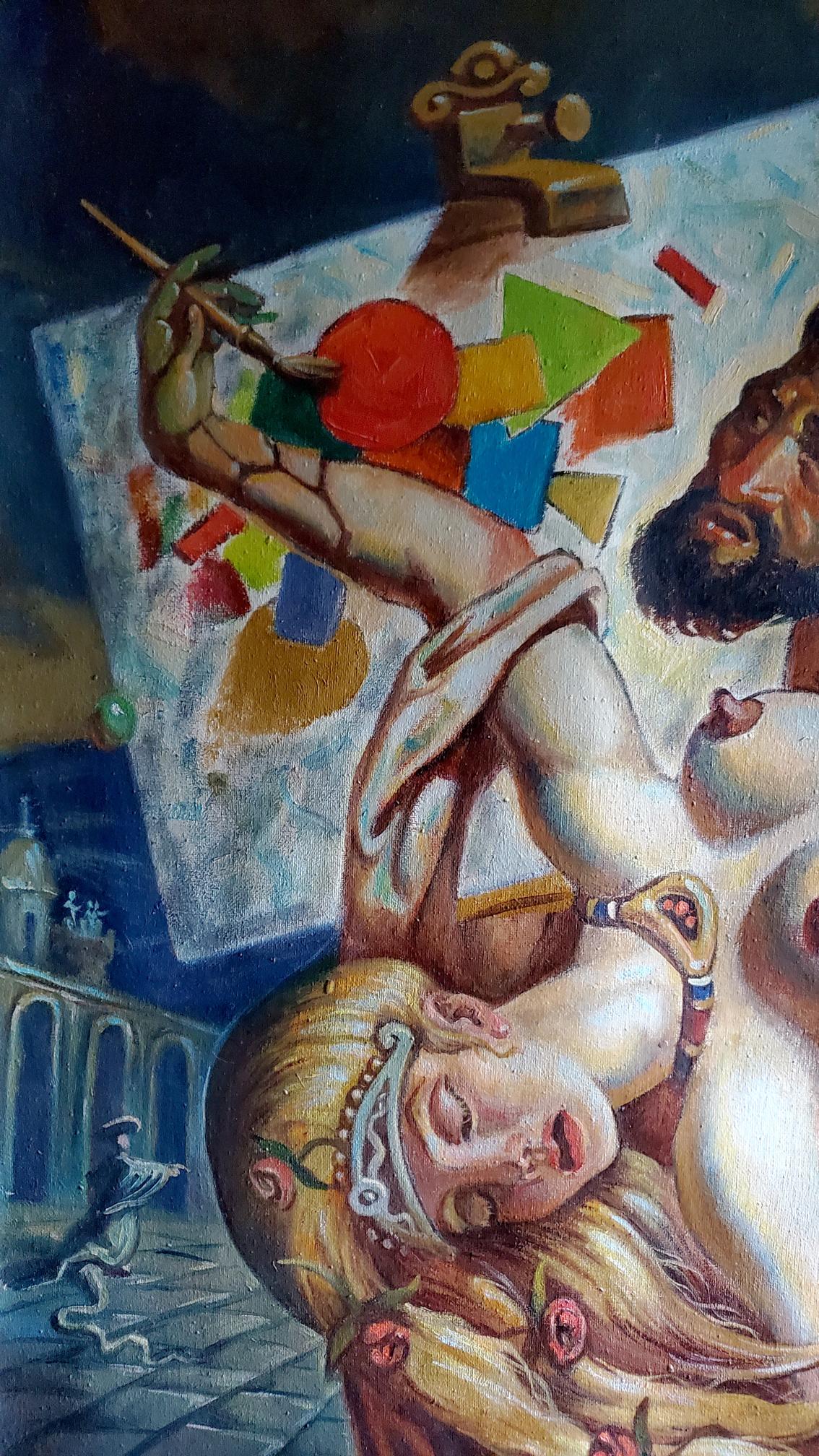 Vibrant oil painting The dream of Michelangelo and Leonardo da Vinci by Litvinov Daniil Olegovich