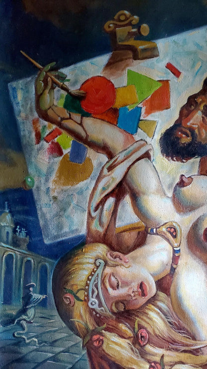 Vibrant oil painting The dream of Michelangelo and Leonardo da Vinci by Litvinov Daniil Olegovich