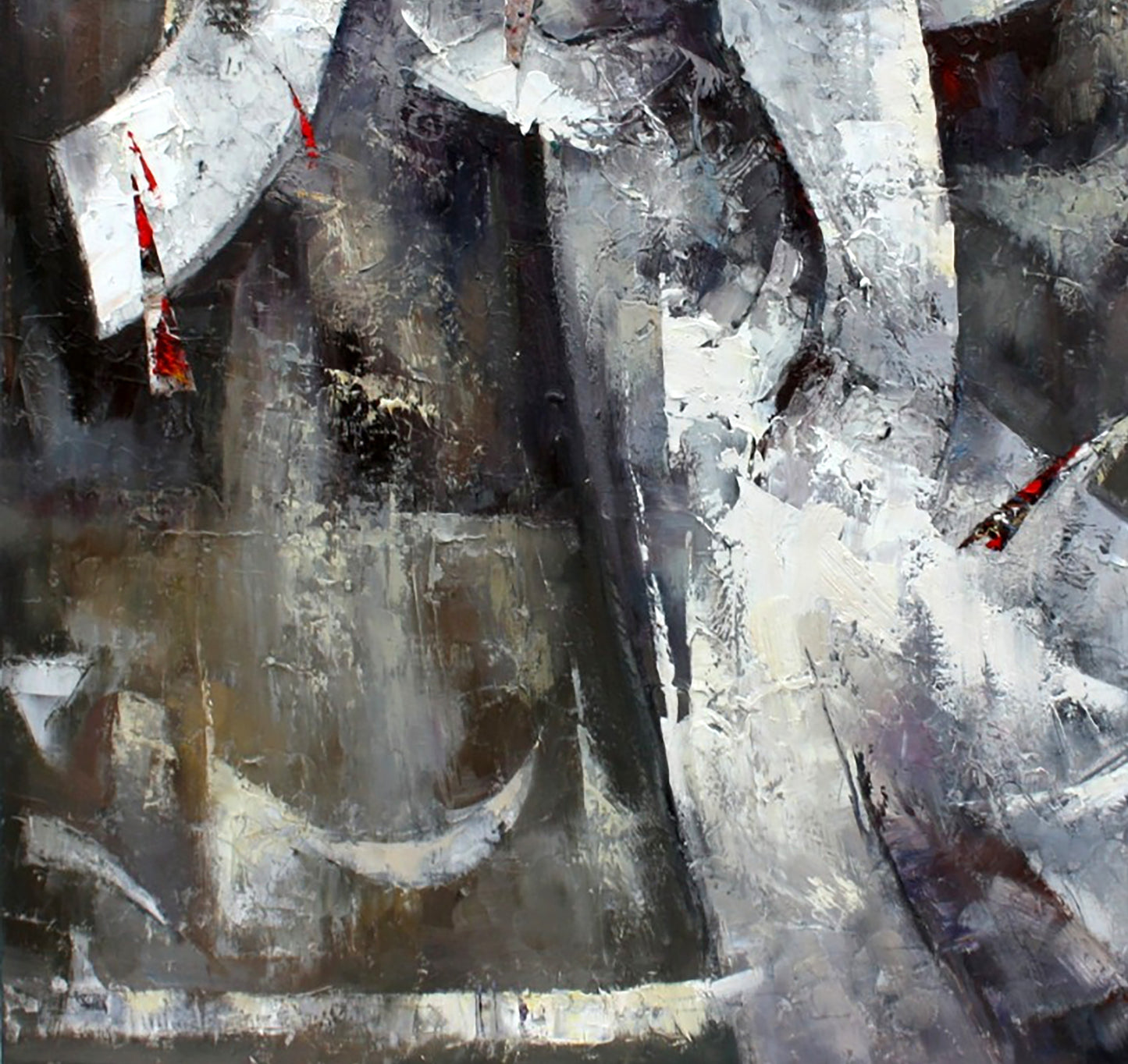 Oil painting Silver angel by Valentina Alekseevna Kozyar, abstract gray strokes with red accents