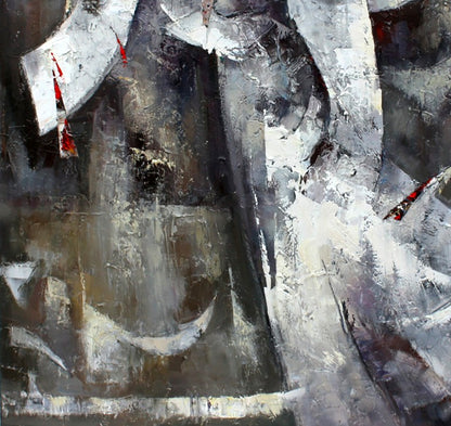 Oil painting Silver angel by Valentina Alekseevna Kozyar, abstract gray strokes with red accents